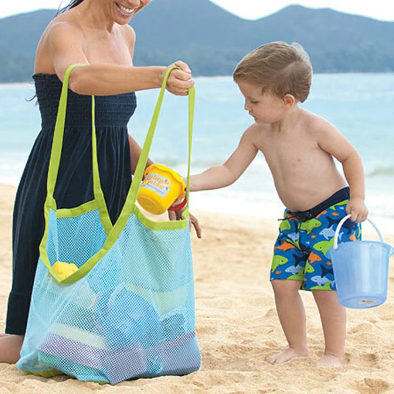 Τα παιδιά ενηλίκων τσάντες αποθήκευσης πλέγματος shell αμμουδιά κοχύλι τσάντα παιχνιδιών παιδιών πλέγματος sandboxes μακριά cross body τσάντα πλέγματος