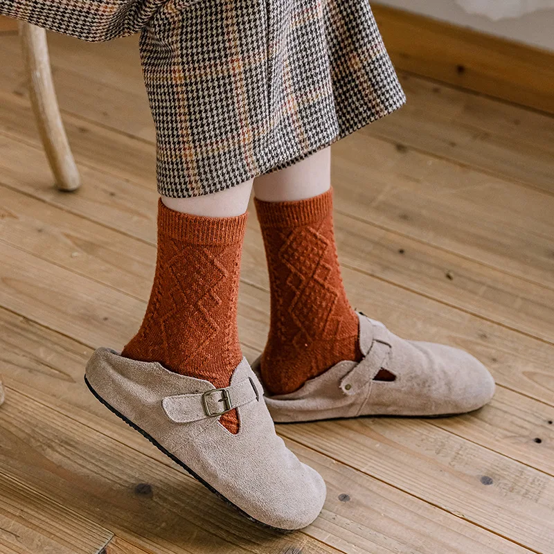 Το Χειμώνα Κασμίρι Μαλλί Γυναίκα Κάλτσες Στερεά Ιαπωνικό Στυλ Harajuku Ρετρό Μακριές Κάλτσες, Για Γυναίκες, Κορίτσια Θερμική Streetwear Κάλτσα Πληρωμάτων