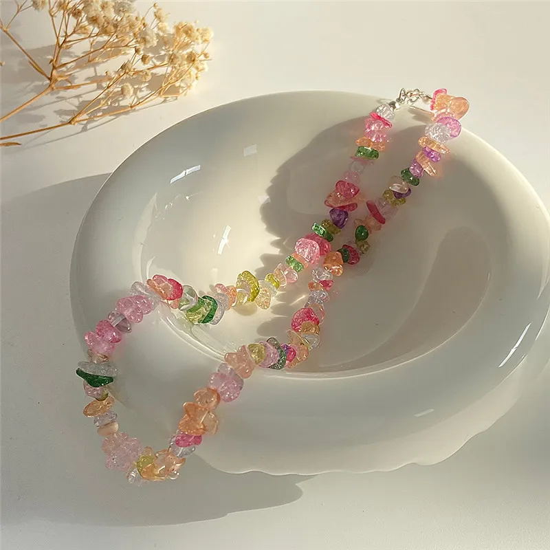 Χαριτωμένο Ακανόνιστο Χρώμα Χαλίκι Crystal Περιδέραιο Περιδέραιο για τις Γυναίκες Θηλυκό Mori Γλυκό DIY διακοσμημένο με Χάντρες Κόσμημα INS Κόσμημα Μόδας 2023