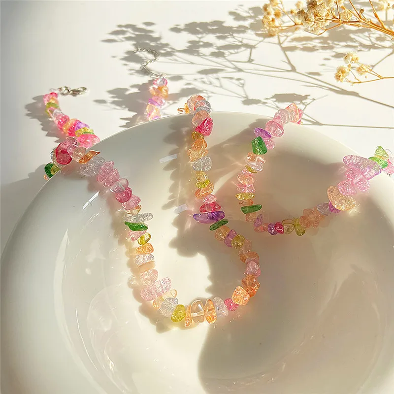 Χαριτωμένο Ακανόνιστο Χρώμα Χαλίκι Crystal Περιδέραιο Περιδέραιο για τις Γυναίκες Θηλυκό Mori Γλυκό DIY διακοσμημένο με Χάντρες Κόσμημα INS Κόσμημα Μόδας 2023