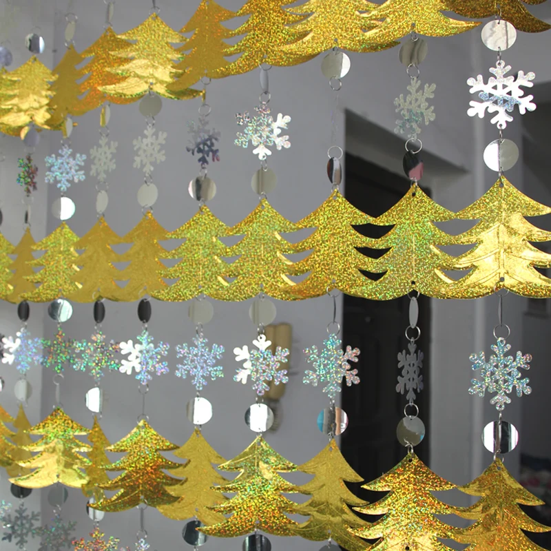 Χριστούγεννα Διακόσμηση Εγχώριων Κουρτινών Νιφάδες χιονιού Λέιζερ πούλιες PVC Ακτινοβολεί Πόρτα Κουρτίνα Χριστουγεννιάτικο δέντρο Στολίδια