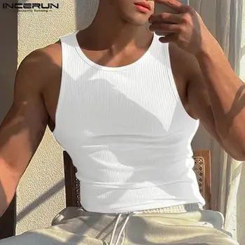 Άνδρες Δεξαμενή Κορυφές Στερεό Χρώμα O-λαιμό Αμάνικο Streetwear Skinny Καλοκαίρι Γιλέκα 2023 Σέξι Μόδας Casual ανδρικά Ενδύματα S-5XL INCERUN
