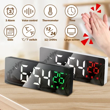 Έλεγχος φωνής Ψηφιακό Ξυπνητήρι Ρολόι για την Κρεβατοκάμαρα Teperature 3 Alarm Set Διευθετήσιμη Φωτεινότητα Ρολόι στην επιφάνεια εργασίας Αναβολή των ΟΔΗΓΉΣΕΩΝ Ρολόγια Ρολόι