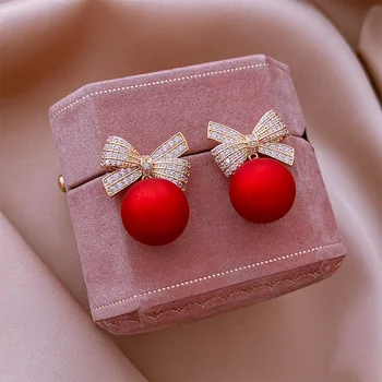Έξοχη Bowknot Διαμάντι Stud Σκουλαρίκια Για Τις Γυναίκες Κόκκινη Καρδιά Σχήμα Τριαντάφυλλο Τυχερός Σκουλαρίκι Κορίτσια Κόμμα Εορταστική Κοσμήματα Δώρα