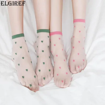 Ίνα Κάλτσες Καλοκαίρι Άνοιξη Χρώματα η Καρδιά των Γυναικών Αστραγάλων Μόδας Χαριτωμένο Κάλτσα Calcetines Διαφανής Γλυκό Γυαλιού 1 Ζευγάρι Casual DOT 1pc