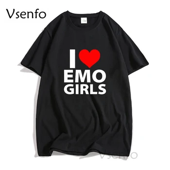 Αγαπώ Emo Κορίτσια Επιστολή Τυπωμένα Γυναικών T-shirt Men Καρδιά Μπλούζα Streetwear Καλοκαίρι Κοντό Μανίκι Tshirt Άνδρες Casual Ρούχα t-shirts