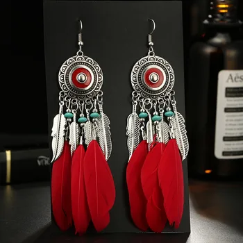 Ακρυλικές Χάντρες Φτερό Σκουλαρίκια Θυσάνων για τις Γυναίκες Μαύρο Κόκκινο Πλαισιωμένες Ονειροπαγίδα Σκουλαρίκια Γυναικών Μακριά Σκουλαρίκια Κρεμαστά Κοσμήματα