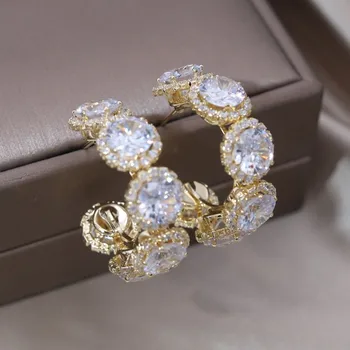 Αμερική το Νέο Σχέδιο Κοσμήματος Μόδας 14K Χρυσό Καλυμμένο Πολυτελή Διαμάντι Γ-διαμορφωμένο γύρω από το Σκουλαρίκι Σύγχρονες Γυναίκες να είναι το Κόμμα του Γάμου Εξαρτήματα