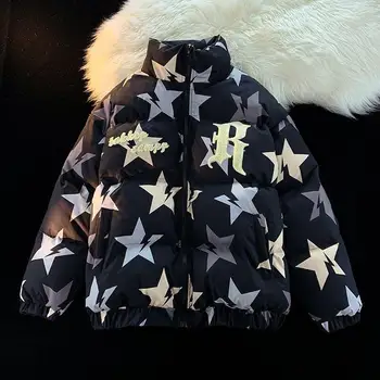 Αμερικανικό στυλ ρετρό αστέρι-κατάσπαρτος συμπυκνωμένη βαμβάκι-γεμισμένο ρούχα της μόδας χαλαρά δυο παλτό σακάκια για τα άτομα y2k άνδρες ένδυσης