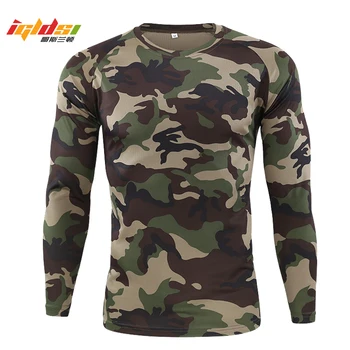 Αναπνεύσιμο Γρήγορο Ξηρό Στρατιωτικό πουκάμισο Νέα Φθινοπωρινή Άνοιξη Ανδρών Μακρύ Μανίκι Τακτικής Καμουφλάζ T-shirt camisa masculina