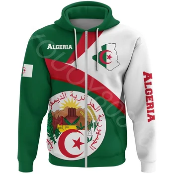 Ανδρικό φούτερ με Κουκούλα Αθλητικό Casual Πουλόβερ Δρόμο Harajuku Print Casual Αλγερία Σημαία Χάρτη Πράσινο Zip Hoodie της Αφρικής