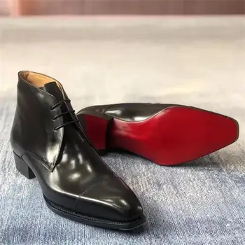 Ανδρών Μπότες Κόκκινο Μοναδικό Χειροποίητο Στερεό Χρώμα Δαντέλα Κλασικό Επιχείρηση Αστράγαλο Μπότες για τους Άνδρες Δωρεάν αποστολή Μόδας για τα Παπούτσια των Ατόμων