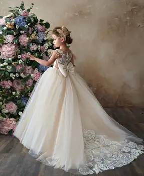 Αφράτα Λουλούδι Κορίτσι Φορέματα Για Το Γάμο Πριγκίπισσα Φόρεμα Μπάλα Αμάνικο Δαντέλα Τούλι Γάμος Guest Κόμμα Το Βράδυ Τα Παιδιά Τα Χριστούγεννα Φόρεμα