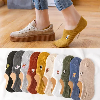 Βάρκα κάλτσες καθαρό βαμβάκι Ιαπωνικά και κορεατικά κεντητικής γυναικών βάρκα κάλτσες σιλικόνης μη ολίσθησης θερινό αναπνεύσιμο για γυναίκες κάλτσες