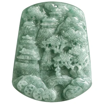 Βιρμανίας Jade Τοπίο Κρεμαστό Κόσμημα Άνθρωπος Σχεδιαστής Jadeite Κοσμήματα Φυλαχτά Άνδρες Φυσικό Κολιέ Κολιέ Πράσινο Vintage Μενταγιόν