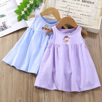 Βρέφος Toddler Κορίτσια Φόρεμα Καλοκαίρι Λεπτό Καθαρό Βαμβάκι Μαλακό Χρώμα Καραμελών Μωρό Κορίτσια Φόρεμα Ρούχα των Παιδιών 0-4Y