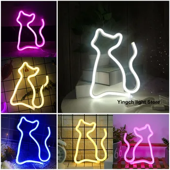 Γάτα Φως Νέου των ΟΔΗΓΉΣΕΩΝ Σημαδιών των Ζώων Σχήμα Modeing Λαμπτήρας Διακόσμηση Στολίδια για το Δωμάτιο Pet Shop Μέρος των Διακοπών USB και με μπαταρίες