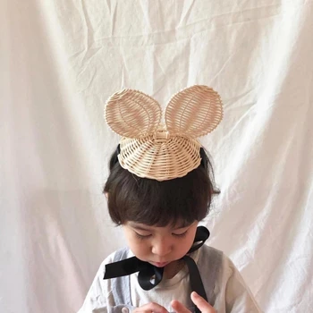 για το Δημιουργικό Καλοκαίρι για τα Παιδιά Μωρό Καπέλο Μίκυ Κουνέλι Χαριτωμένο Διακοσμητικό Καπέλο ινδικού Καλάμου Υφαμένο Κινούμενων σχεδίων Καπέλων Καπέλων για Διακοπές στην Παραλία