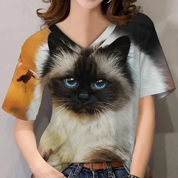 Γυναικών μόδας T Shirt Εκτύπωση των Ζώων Κοντό Μανίκι Κορυφές Χαριτωμένο Γάτα Graphic T-shirts Για των Γυναικών 3D Καλοκαίρι Tees Harajuku Ρούχα Y2k