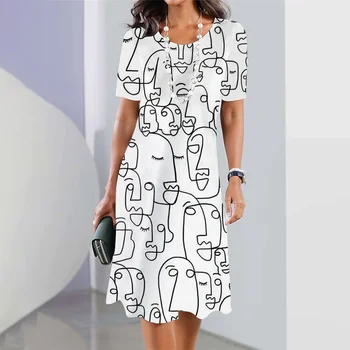 Γυναικών Φορέματα 2023 Νέα 3d Art Πρόσωπο Εκτύπωση Κοντό Μανίκι Ρούχα της Μόδας Χαλαρό Φούστα το Καλοκαίρι Κυρία Μεγάλου μεγέθους Διακοπές Φορέματα 5xl