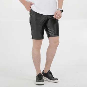 Δερμάτινο Σορτς Άνδρες Καλοκαίρι Μόδας Στερεό Χρώμα Λεπτό PU Παντελόνι Slim Fit Ελαστικό Ευθεία Παντελόνι Συν Μέγεθος Casual Male Πυθμένα