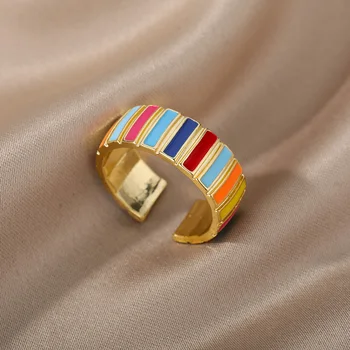 Δημιουργική Πολύχρωμο Σμάλτο Δαχτυλίδια Ανοίξει Vintage Ουράνιο Τόξο Πολύχρωμο Δαχτυλίδι Δάχτυλων Boho Αισθητική Κόμματος Κοσμήματα Δώρο Για Το Γάμο Anillos