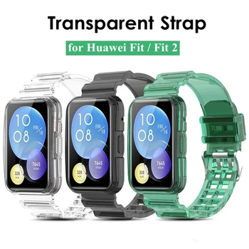 Διαφανές Λουράκι + Υπόθεση Πλαίσιο για Huawei Ρολόι Fit 2 / Fit Βραχιόλι Wristband Λουριά για Huawi Fit2 Σαφής ζώνη Ρολογιών