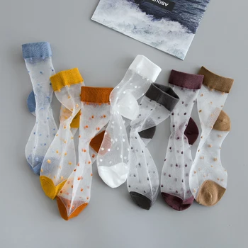 Διαφανής Χαριτωμένες Κάλτσες Ultra-Thin Γυαλί Δαντέλα Μετάξι Κάλτσες Γυναικών Harajuku Ιαπωνικό Στυλ Sox Κορίτσι Γλυκό Καραμέλα Χρώματος Λεπταίνουν Κάλτσες