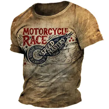 Εκλεκτής ποιότητας Μοτοσικλέτα Εκτύπωσης T-shirt των Ανδρών Γράμματα Μοτίβο Jersey Biker Στυλ Φούτερ Καλοκαίρι Περιστασιακό Κοντό Μανίκι Κορυφές O Λαιμό Tees