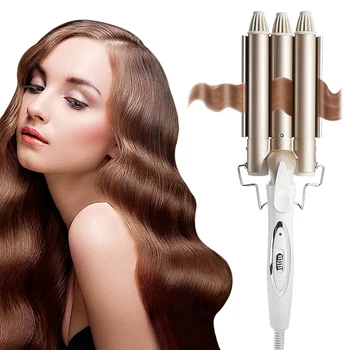 Επαγγελματικό Σίδερο για Μπούκλες Κεραμική Τριπλό Βαρέλι Hair Styler Μαλλιών Αμφιταλαντεύονται Εργαλεία Styling 110-220V Ρόλερ Τρίχας Ηλεκτρικό Κέρλινγκ