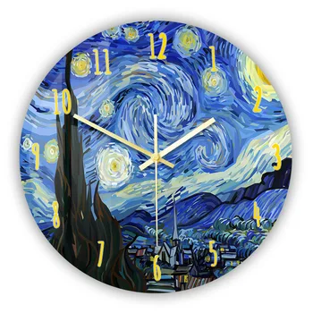 Η Έναστρη Νύχτα Περίφημη Art Διακόσμηση Ζωγραφική Τυπωμένο Ρολόι Τοίχου Βίνσεντ Βαν Γκογκ Έργο Τέχνης Αθόρυβο Σκουπίστε Τον Τοίχο Ρολόι Για Τον Καλλιτέχνη RoomTh