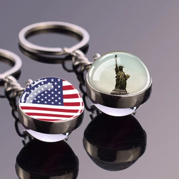 ΗΠΑ Ημέρα Ανεξαρτησίας Keychains Ηνωμένες Πολιτείες Σημαία Άγαλμα της Ελευθερίας ιουλίου Τέταρτη Κοσμήματα της Δύο Πλευρές Γυαλί Μπάλα Κρεμαστό μπρελόκ