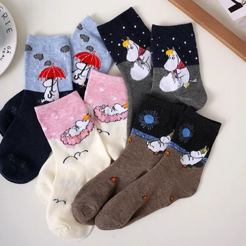 Θαυμάσιες Γυναίκες Casual Του Πληρώματος Κάλτσες Χαριτωμένο Ζώο Κινουμένων Σχεδίων Ιπποπόταμος Εκτύπωσης Harajuku Streetwear Άνοιξη, Φθινόπωρο, Αστεία Άνετα Κυρίες Κάλτσες