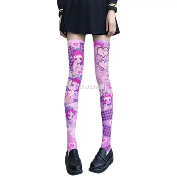 Ιαπωνικά Γυναίκες Lolita Μηρό Υψηλό Κάλτσες Γλυκό Χαριτωμένο Anime Υπηρέτρια Λαγουδάκι Κορίτσι Τυπωμένη Ύλη Καρδιών Που Το Cosplay Πάνω Από Το Γόνατο Μακριές Κάλτσες