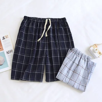 Ιαπωνικά το καλοκαίρι πλυμένο βαμβάκι ενιαία γραμμή μεγάλες πλέγμα για άνδρες σορτς βαμβάκι απλό σημείο στο σπίτι πέντε-σημείο παντελόνι λεπτές πιτζάμες