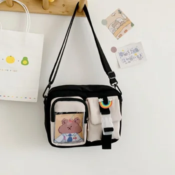 Ιαπωνικό Στυλ Kawaii Τσάντες Γυναικών Patchwork Χρώμα Νάυλον Τσάντα Multipockets Τσάντα Ώμου Μαθητής Τη Σχολική Τσάντα Crossbody Τσάντες Tote