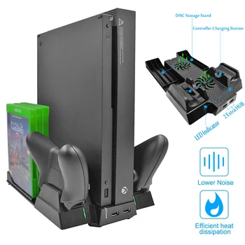 Κάθετες Δροσίζοντας Στάση πιό δροσερός Ανεμιστήρας για το Xbox One X Φορτιστής Ελεγκτή με 2 ΠΛΉΜΝΗ Λιμένων & Δίσκοι Αποθήκευσης Ραφιών για το Xboxone X