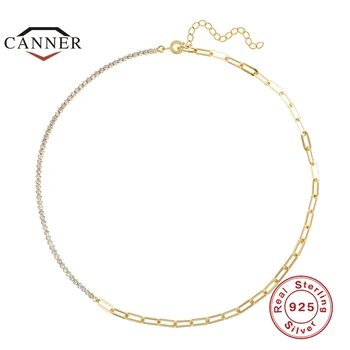 ΚΆΝΕΡ 925 Εξαιρετικό Ασημένιο Ins Μόδας της Νέας Ζιργκόν Ράψιμο Συνδετήρα Αλυσίδα Κολιέ Για τις Γυναίκες Χρυσό Χρώμα Κοσμήματα Collares