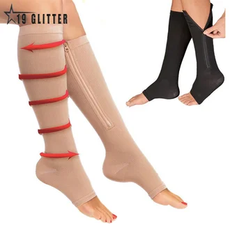 Κάψτε το Λίπος Φερμουάρ Συμπίεσης Κάλτσες, για Γυναίκες Λεπτό ωραία Κοιμωμένη Πόδι Πρόληψη Varicose Φλέβες Κάλτσες Μέσα ενημέρωσης De Mujer