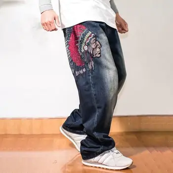 Κεντητική Χαλαρά Άντρες Με Φαρδιά Ρούχα Hip Hop Skateboard Τζιν Παντελόνι Street Dance Ραπ Streetwear Αρσενικό Παντελόνι Ρετρό Κινουμένων Σχεδίων