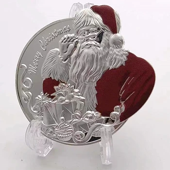 Κινούμενα Σχέδια Άγιος Βασίλης Ασημένιο Χρώμα Αναμνηστικό Κέρμα Συλλογή Νομισμάτων Δώρων Έπιπλα Διακόσμηση Δώρων Παιδιών Τυχερός Χριστούγεννα Νομισμάτων