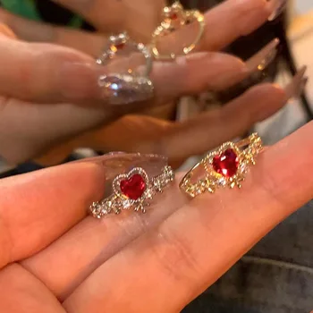 Κομψή Γοητεία Κόκκινη Καρδιά Κυβικά Δαχτυλίδια Zirconia για τις Γυναίκες Μόδας Πολυτέλειας Άνοιγμα Ρυθμιζόμενο Φίλο, Ημέρα του αγίου Βαλεντίνου Δώρο Κόσμημα