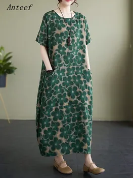 κοντό μανίκι μεγάλου μεγέθους εκλεκτής ποιότητας floral νέα σε φορέματα για τις γυναίκες casual χαλαρό μακρύ καλοκαιρινό φόρεμα κομψό ρούχα 2023