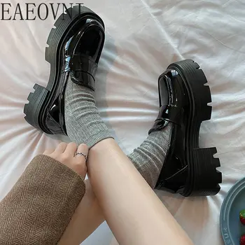 Κοντόχοντρο Μοκασίνια Παπούτσια 2023 Άνοιξη Γυναίκες Ιαπωνική Style Slip On Μαύρο Ενιαία Παπούτσια Αντλιών Γυναικών Τα Κορίτσια Της Μόδας Παχιά Σόλα Τακούνι