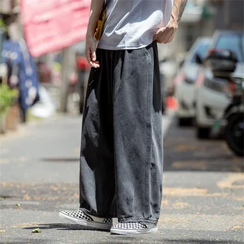 Κορέας Μόδας Mens Μεγάλη Ευθεία Τζιν Πόδι Χαλαρά Y2k Στυλ Τζιν Παντελόνι Μπλε Πίσω Hip Hop Streetwear Παντελόνι Νέα για το Αρσενικό το 2023