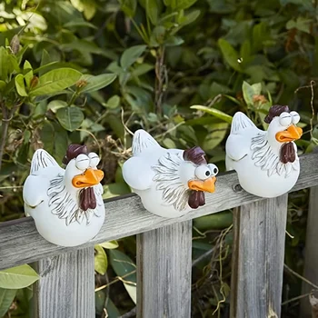 Κοτόπουλο Κάθεται στο Φράκτη Κήπων Ντεκόρ Αγάλματα για Φράχτες Κόκορα Αγάλματα Τέχνη Τοίχων Αυλή Τέχνης Γλυπτά Αγρόκτημα Αυλή Διακοσμήσεων Χορτοταπήτων
