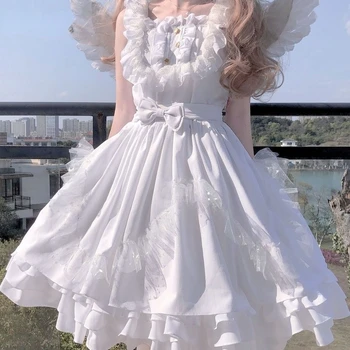 Λευκό Γλυκό Λευκό Άγγελος Jsk Lolita Φόρεμα Ιαπωνική Vintage Kawaii Κορίτσια Γοτθικό Αστέρων Δαντέλα Νεράιδα Φόρεμα Cosplay Φορέματα Πριγκίπισσα
