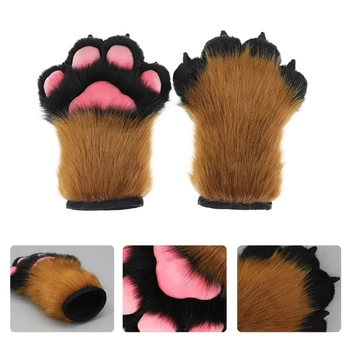 Λύκος Σκυλί Αλεπούδες Πόδι Νύχι Γάντια Εξαρτήματα Κοστουμιών Cosplays των Ζώων Γούνινο Βελούδου Πλήρη Δάχτυλο Γάντια Fursuit για Ενήλικες
