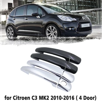 Μαύρο Ινών Άνθρακα λαβών Αυτοκινήτων Ή ABS Λαβών Πορτών Χρωμίου Κάλυψη για Citroen C3 Mk2 2010~2016 Εξαρτήματα Αυτοκινήτων Auto Styling 2011