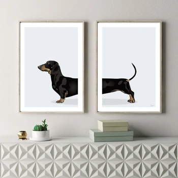 Μαύρο Σκύλο Wiener Σκύλο Σετ 2 Ψηφιακές Εκτυπώσεις Αφίσες Για το Σαλόνι Διακόσμηση Καμβά Ζωγραφικής Τέχνης, στο Σπίτι Ντεκόρ Τοίχων Αφίσα